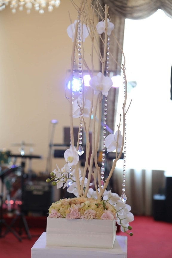 crystal, decoration, white flower, orchid, interior decoration, elegant, luxury, glass, party, drink