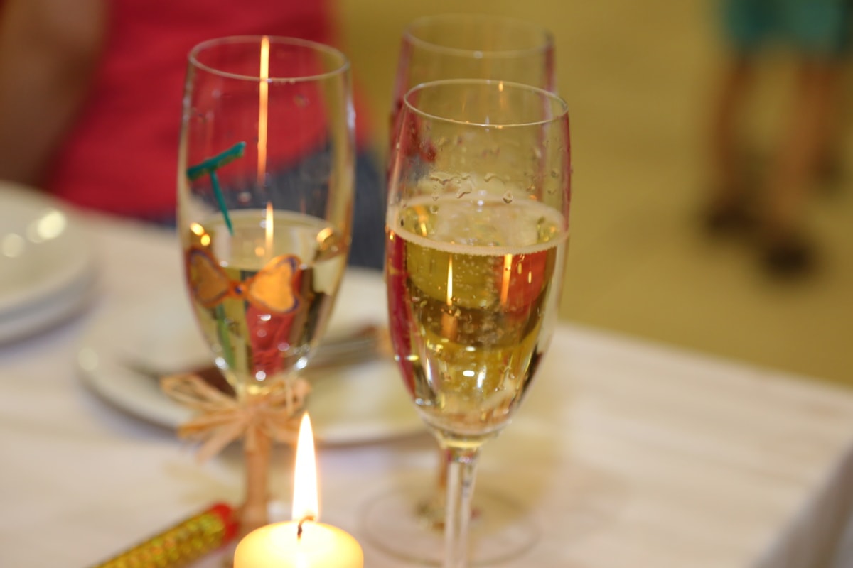 šampaňské, víno, vinařství, svíčka, světlo svíček, alkohol, nápoj, sklo, strana, Ohnivý pohár