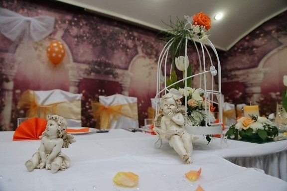 angel, figurine, decoration, ceramics, dining area, bouquet, groom, celebration, wedding, holiday