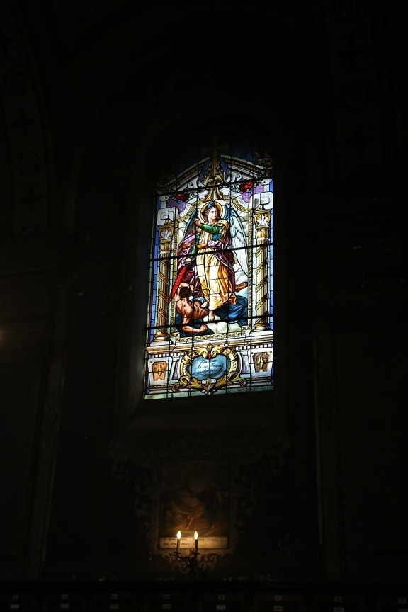 barevné sklo, okno, temnota, křesťanství, umění, Svatý, kostel, náboženství, náboženské, architektura