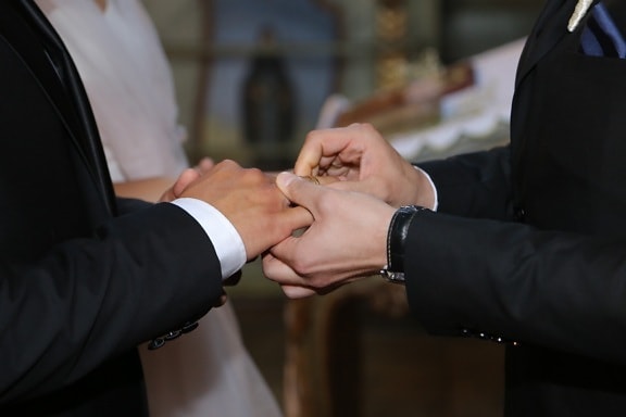 мъже, церемония, брак, сватба, партньори, мъж, младоженец, хора, бизнес, закрито