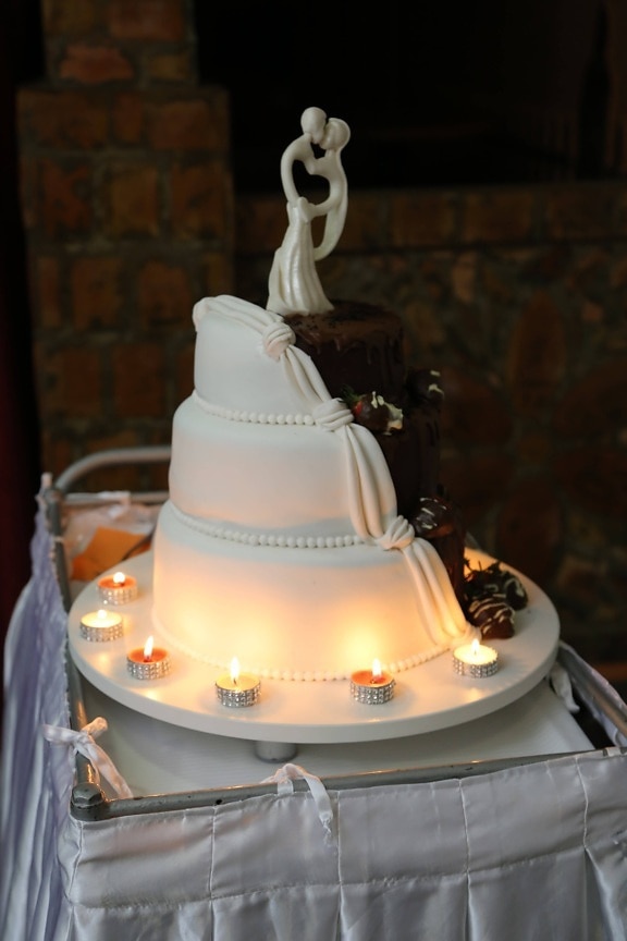 elegante, pastel de boda, velas, luz de las velas, ceremonia de, vela, boda, diseño de interiores, lujo, recepción