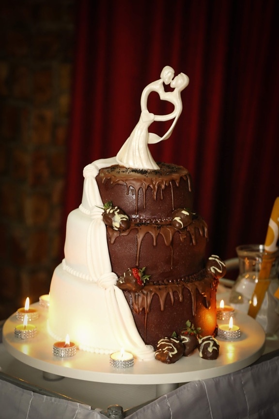 romantic, candles, wedding cake, chocolate cake, candle, luxury, chocolate, celebration, wedding, interior design