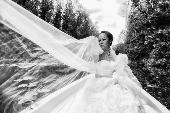 свадебное платье, вуаль, милая девушка, великолепный, природа, ветер, Свадьба, невеста, брак, любовь