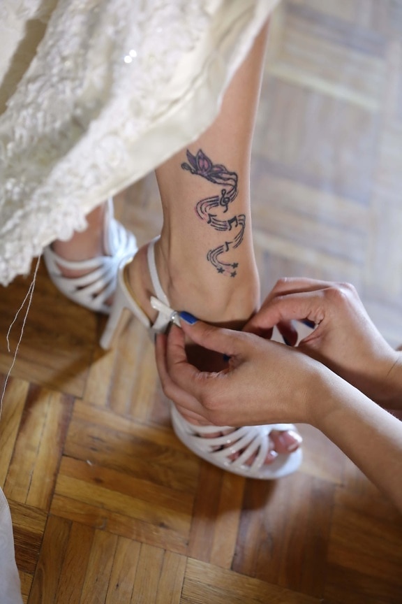 calzolaio, scarpe, fatto a mano, sandalo, tatuaggio, vestito da sposa, matrimonio, Soggiorno, mano, corpo
