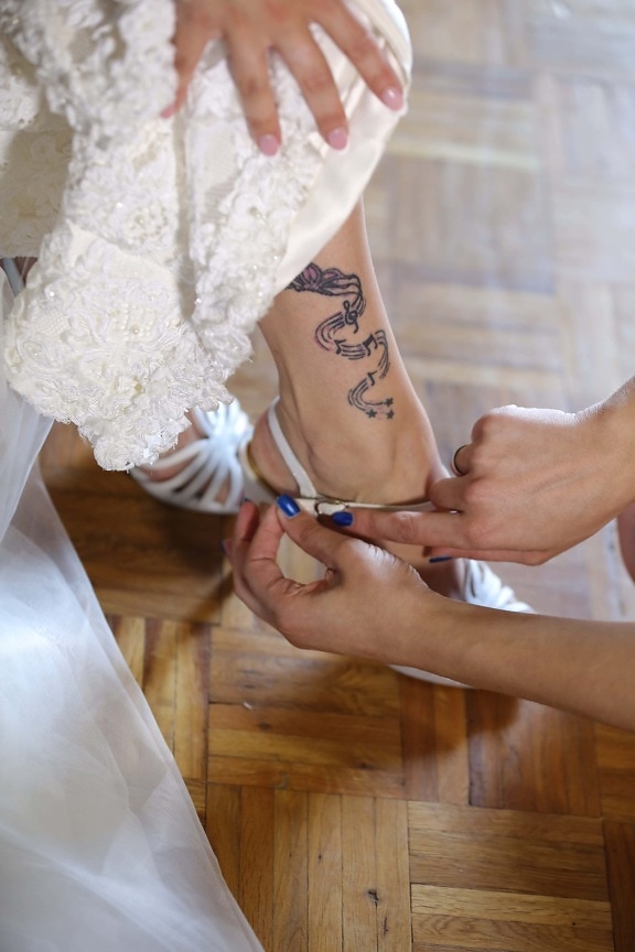 musical, tattoo, sandal, skin, clothing, bride, wedding, dress, person, love