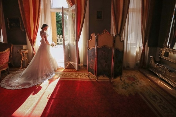salon, wedding dress, boutique, baroque, romantic, people, wedding, groom, bride, room