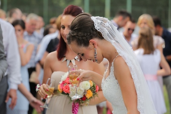 novia, ceremonia de, Champagne, celebración, bebida, matrimonio, se casó con, mujer, vestido, amor