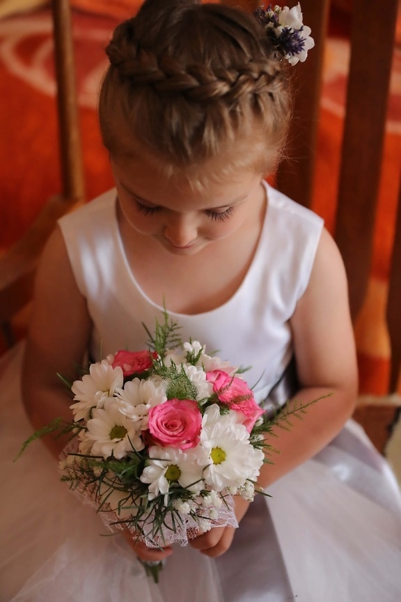 figlio, vestito, bella ragazza, bouquet da sposa, moda, acconciatura, bouquet, amore, decorazione, fiori