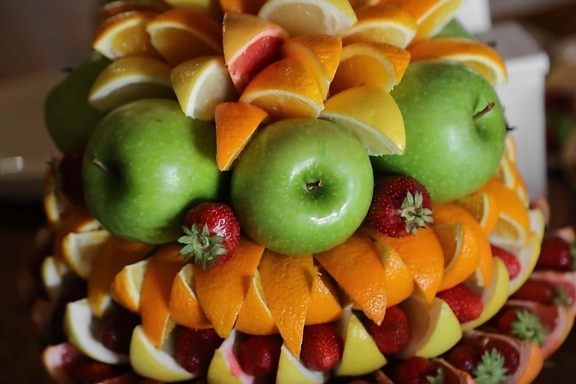 fruit, salad bar, arrangement, diet, kiwi, banana, apple, vitamin, food, orange