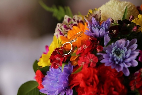 Platinum, hecho a mano, anillo de bodas, Día de San Valentín, ramo de la, romance, crisantemo, decoración, arreglo, flor