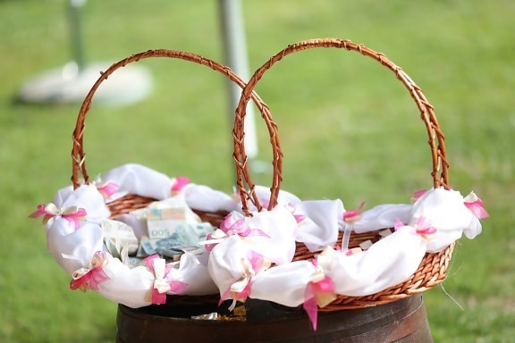 money, wicker basket, wedding, tradition, banknote, basket, container, wicker, celebration, barrel