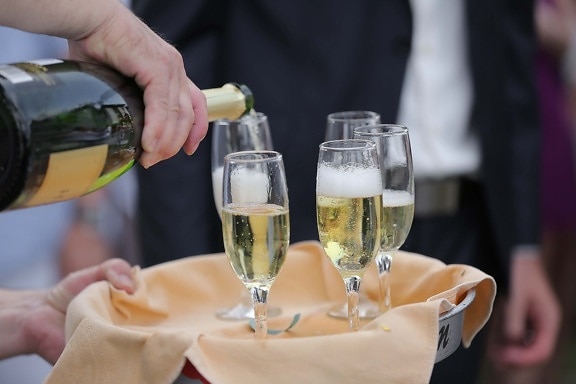 flaske, champagne, hvidvin, ceremoni, drink, part, fest, krystal, alkohol, glas