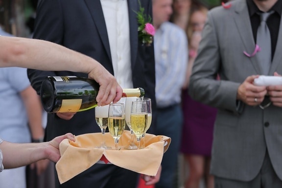 Champagner, Barmann, Zeremonie, Feier, Weißwein, Wein, Frau, Hochzeit, Bräutigam, Toast