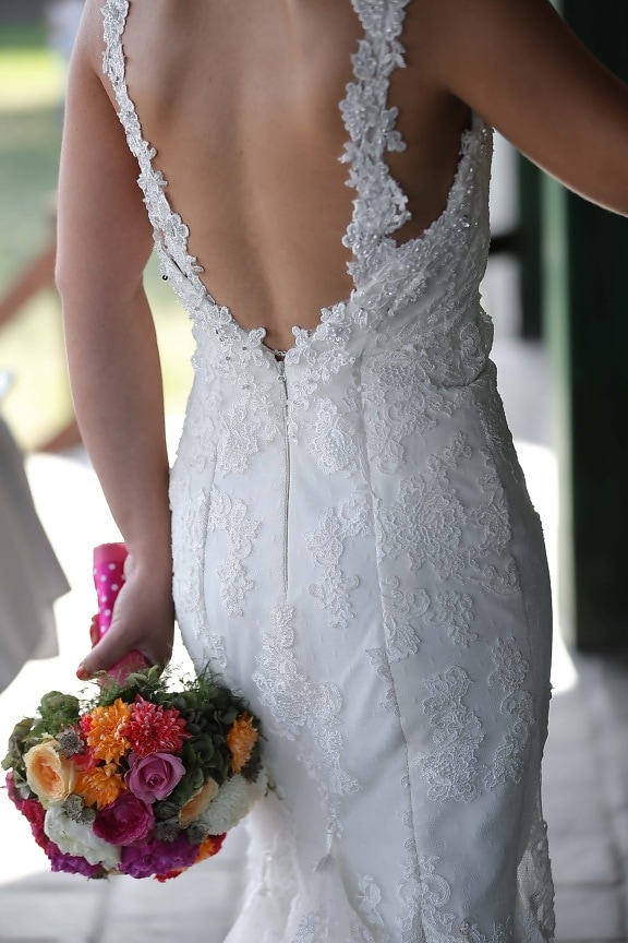 vestito da sposa, bouquet da sposa, cura della pelle, eleganza, pelle, fascino, bello, sposa, vestito, moda