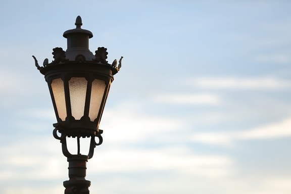 cast iron, lamp, backlight, baroque, light, metal, old, cloud, clouds, detail