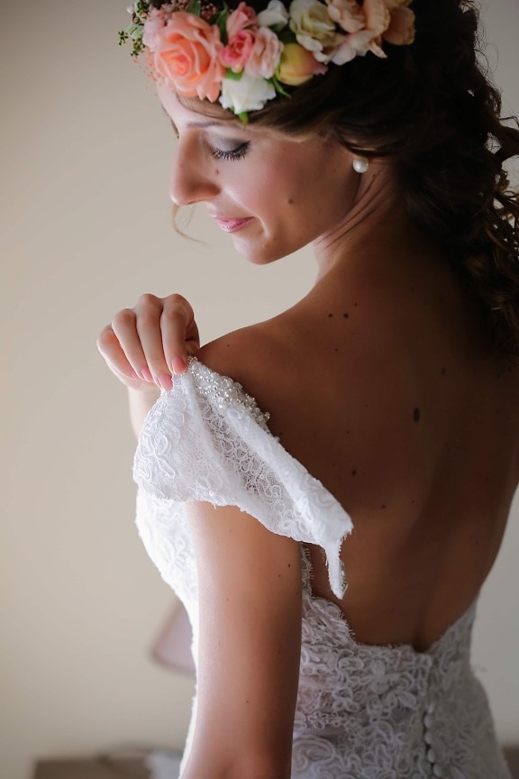 плечо, невеста, свадебное платье, привлекательный, довольно, женщина, Свадьба, модель, моды, очарование
