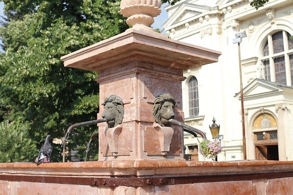 pigeon, marble, fountain, statue, sculpture, architecture, structure, building, column, monument