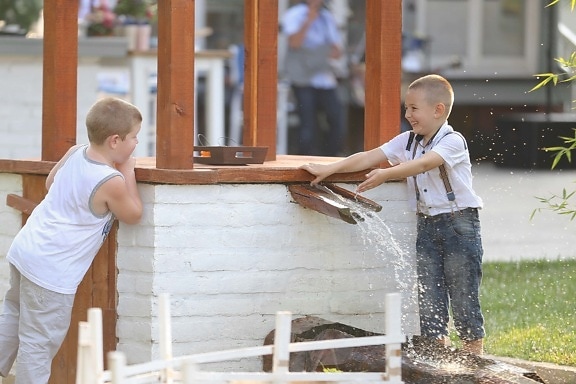 friends, boys, children, playful, smiling, child, house, people, outdoors, fun
