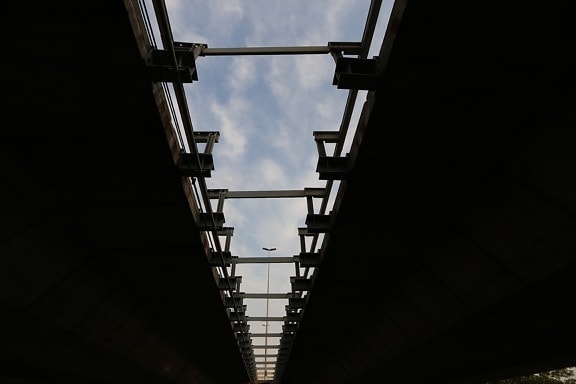 skugga, bro, mörk, på undersidan, perspektiv, arkitektur, ljus, stål, staden, gata