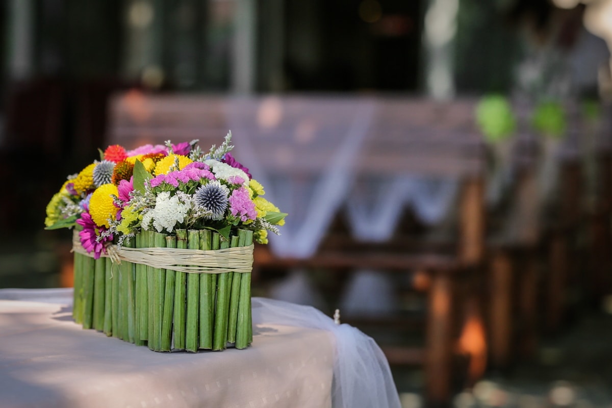 mariage, vase, fleur, jardin, à l’extérieur, patio, bouquet, été, table, parti