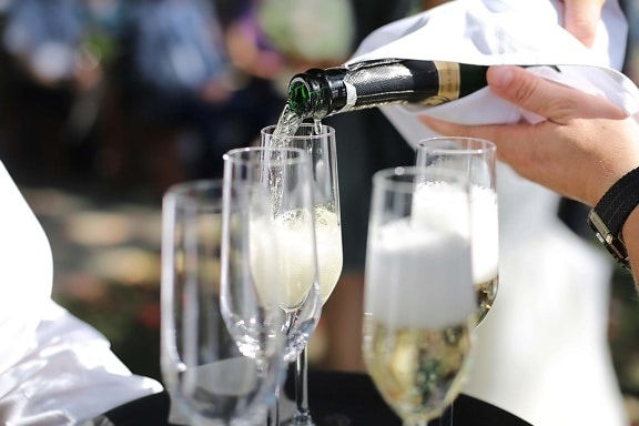alcohol, champagne, drink, white wine, crystal, bartender, bottle, celebration, wedding, party