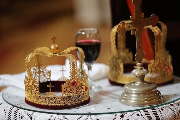 крест, золотой блеск, Корона, коронация, Красное вино, свеча, религия, дизайн интерьера, вина, люкс