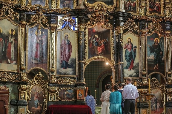 wedding, altar, church, russian, orthodox, religious, chair, religion, art, architecture