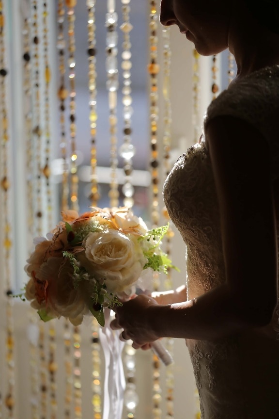 silhouette, bride, wedding bouquet, wedding dress, love, wedding, marriage, bouquet, flowers, woman