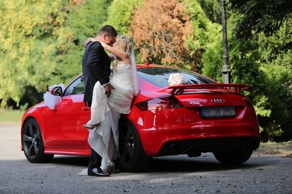 professionnel, mariage, photographie, soins, coupe, Audi, voiture de sport, la mariée, jeune marié, convertible