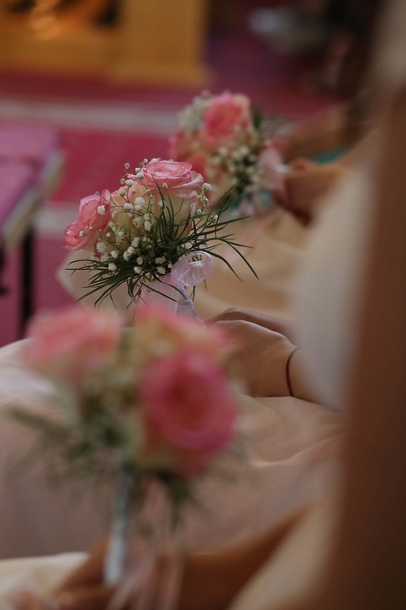 Hochzeit, Hochzeitsstrauß, Blumenstrauß, Rosa, Hände, sitzen, Blume, Anordnung, Braut, Engagement
