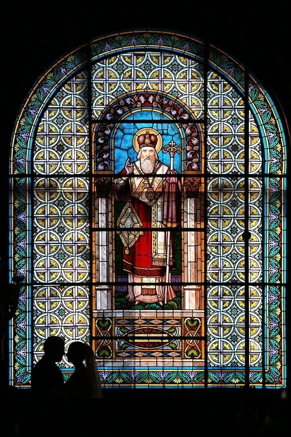 stained glass, russian, church, window, fine arts, Byzantine, husband, wife, embrace, art