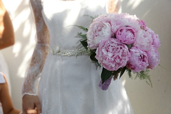 ウェディングドレス, 結婚式, ウェディングブーケ, 花嫁, 花束, 花, 結婚, 花, 愛, ピンク