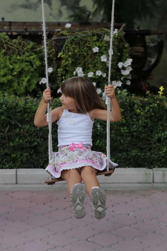 child, swing, pretty girl, playground, enjoyment, rope, happiness, childhood, fun, girl