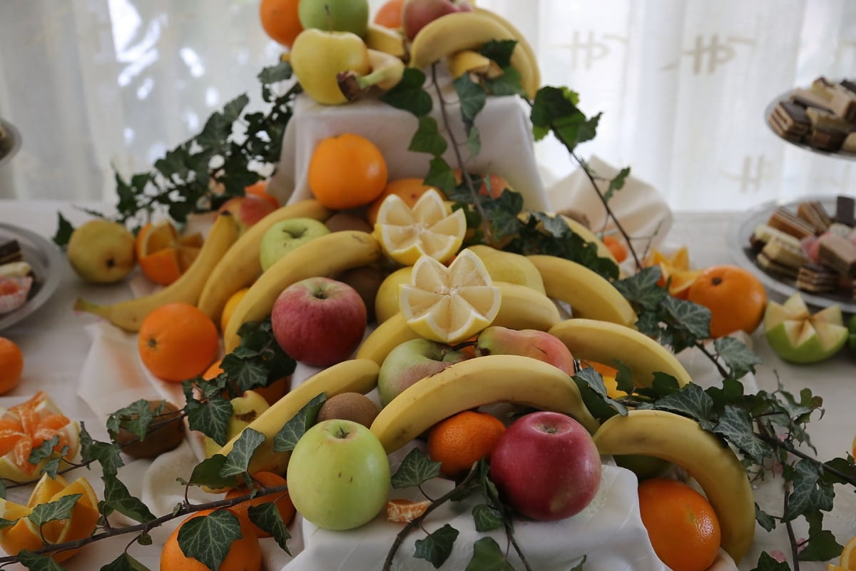 švedski stol, citrus, limun, doručak, jabuke, kolačići, banana, voće, naranče, hrana