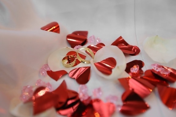 ゴールド, リング, 心, 愛, バレンタインの日, シャイニング ・, 装飾, 装飾的です, 心, 赤