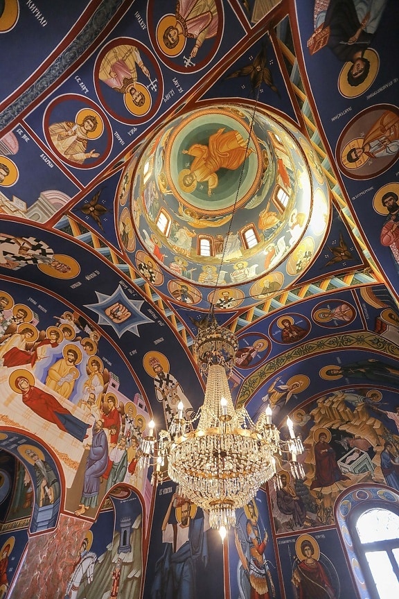 orthodox, church, ceiling, fine arts, chandelier, dome, Christ, christianity, religion, art