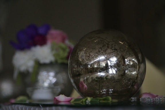 rodada, cristal, esfera, reflexão, ainda vida, sombra, brilhando, globo, glass, preto