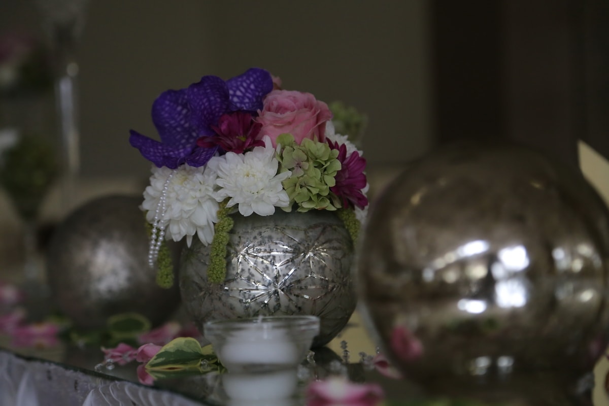 スティル ・ ライフ, 花瓶, sphere, 配置, 装飾, 花, 花束, インテリア デザイン, 屋内で, キャンドル