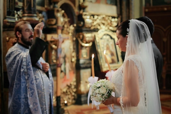 wedding dress, church, wedding, bride, ceremony, priest, religion, boutique, people, veil