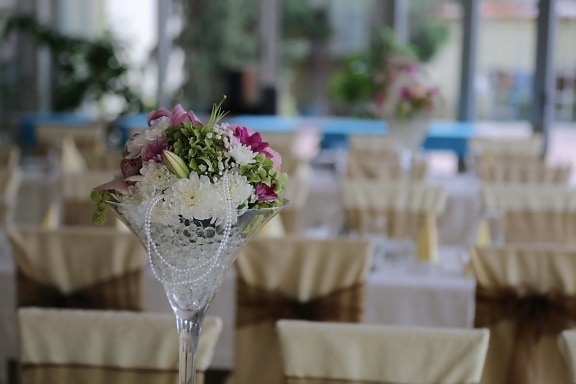 wedding venue, decoration, vase, tables, tablecloth, tableware, reception, wedding, table, dining