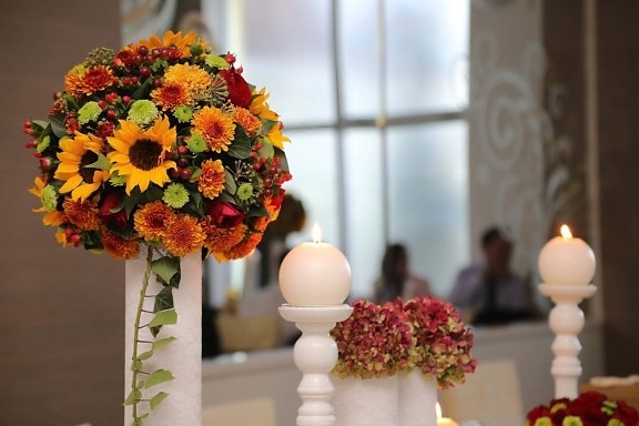 bougie, bouquet, chandelier, décoration d’intérieur, bougies, romance, élégant, fleur, nature, vase