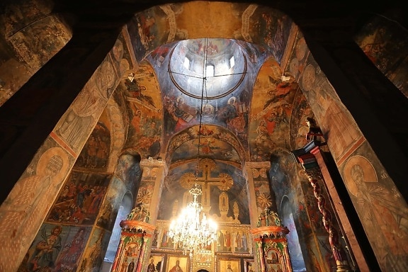 монастырь, византийский, дизайн интерьера, внутри, интерьер, православные, средневековый, Сербия, храм, поклонение