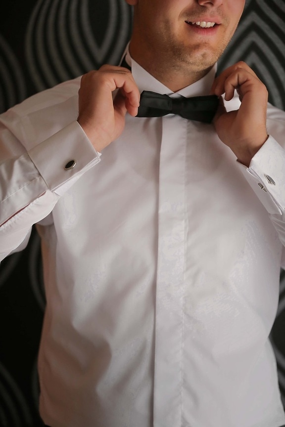 gravata, gravata-borboleta, homem de negócios, terno smoking, camisa, homem, vestuário, moda, noivo, dentro de casa