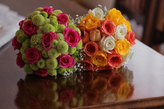dekoration, järjestely, steg, roser, blomst, buket, romanssi, romantisk, farve, kronblad