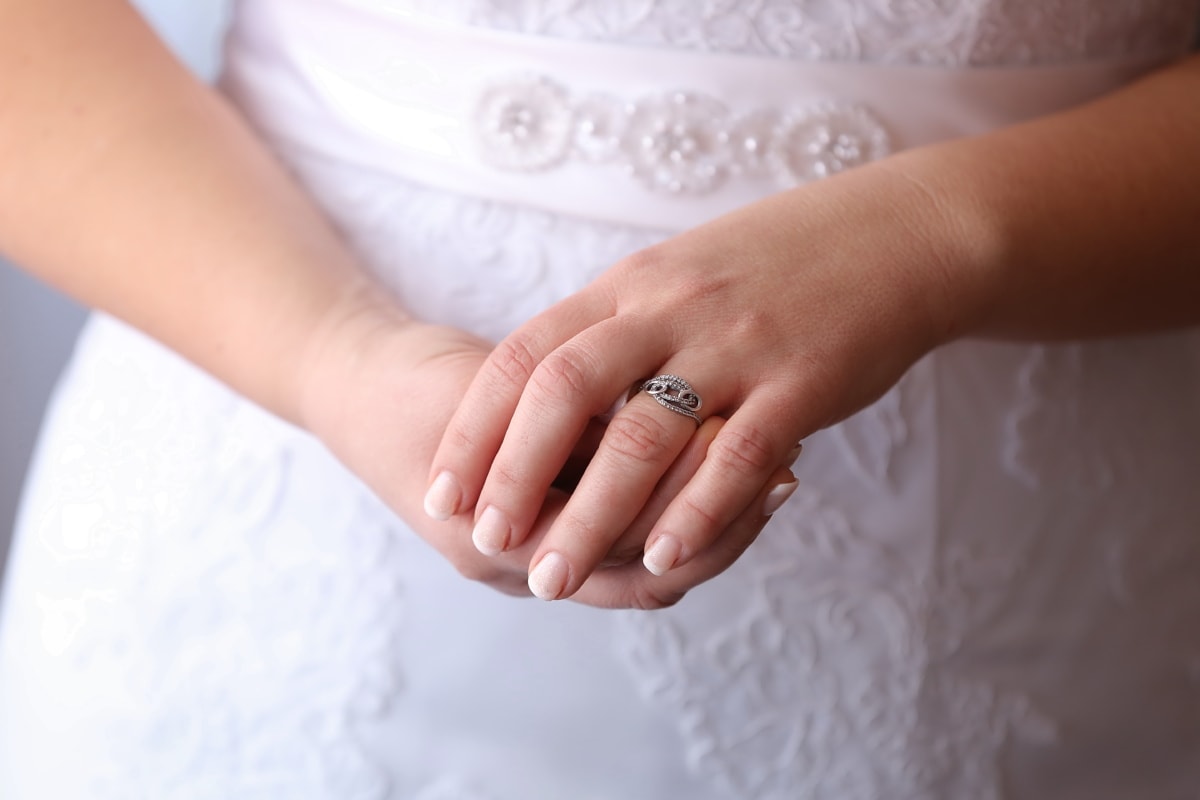 anel, anel de casamento, noiva, dedo, Cuidado, pele, corpo, mão, mulher, amor