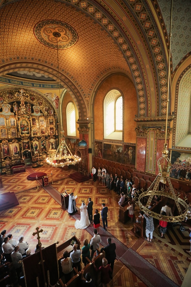 dalam, Rusia, gereja, upacara, pernikahan, tempat pernikahan, di dalam ruangan, mezbah, arsitektur, agama