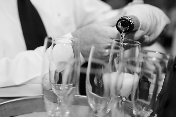 vinho branco, champanhe, troca directa, glass, cristal, garrafa, celebração, casamento, álcool, preto e branco