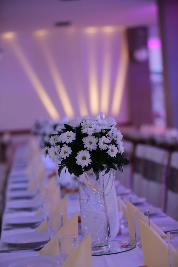 wedding bouquet, wedding venue, light, restaurant, interior design, interior decoration, wedding, flower, indoors, summer
