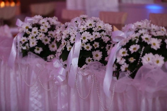 wedding bouquet, wedding venue, tablecloth, table, daisies, nature, flower, wedding, love, flora
